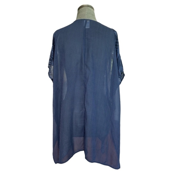 Beach Cover Up Navy Blue Palms Print Sheer Cover Up Beach Dress Open Front Tunic - Picture 4 of 5